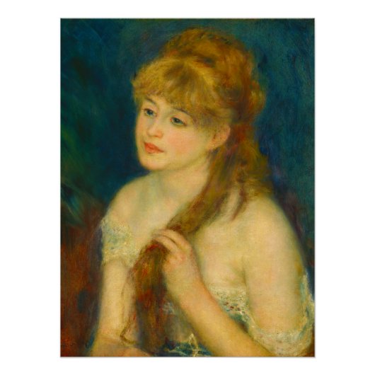 Jonge Vrouw Vlechten Haar Haar Door Renoir Perfect Poster (Voorkant)