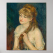 Jonge vrouw vlechten haar haar, Renoir Fine Art Poster (Voorkant)