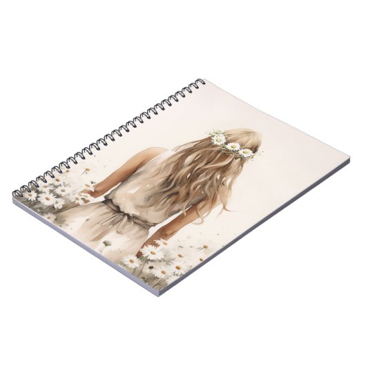 Jonge Vrouw Waterverf in Daisy Field Notitieboek (Linkerzijde)