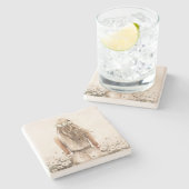 Jonge Vrouw Waterverf in Daisy Field Stenen Onderzetter (Zijkant)