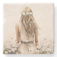 Jonge Vrouw Waterverf in Daisy Field