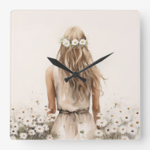 Jonge Vrouw Waterverf in Daisy Field