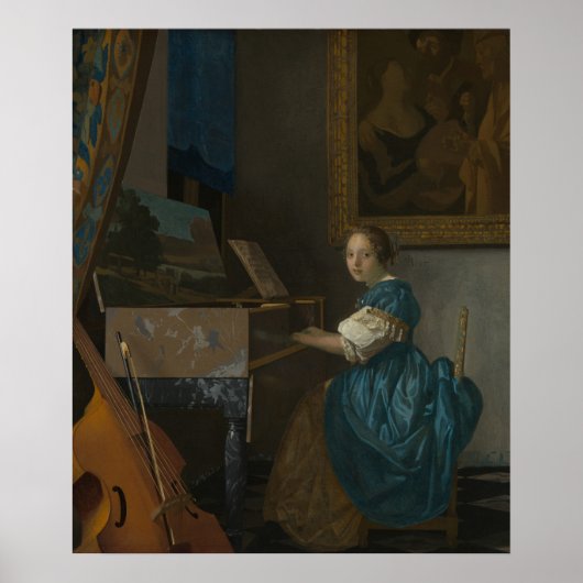 Jonge vrouw zit op een maagdenvlies poster (Voorkant)