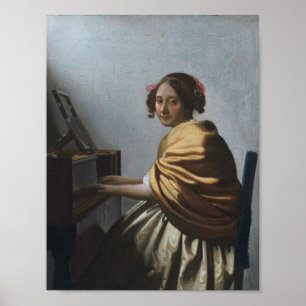 Jonge vrouw zittend bij een maagd — Vermeer Poster