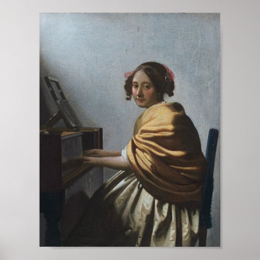 Jonge vrouw zittend bij een maagd — Vermeer Poster (Voorkant)