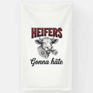 Jonge Vrouwelijke Runderen Gaan Grappige Koe Vinta Spandoek