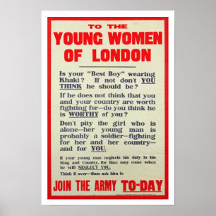 Jonge vrouwen in Londen, poster voor rekrutering,