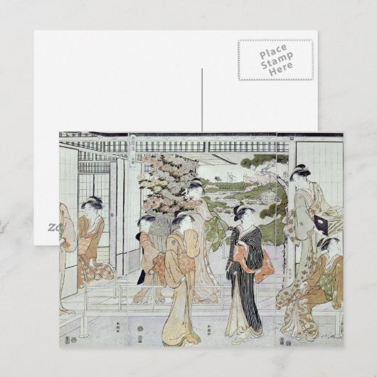 Jonge vrouwen met een mand chrysanten briefkaart (Voorkant / Achterkant)