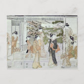 Jonge vrouwen met een mand chrysanten briefkaart (Voorkant)