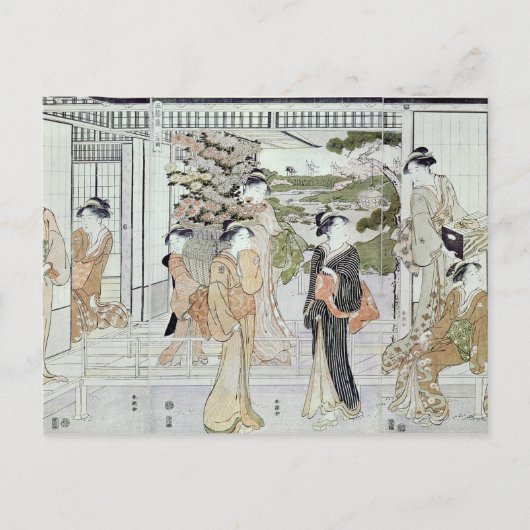 Jonge vrouwen met een mand chrysanten briefkaart (Voorkant)