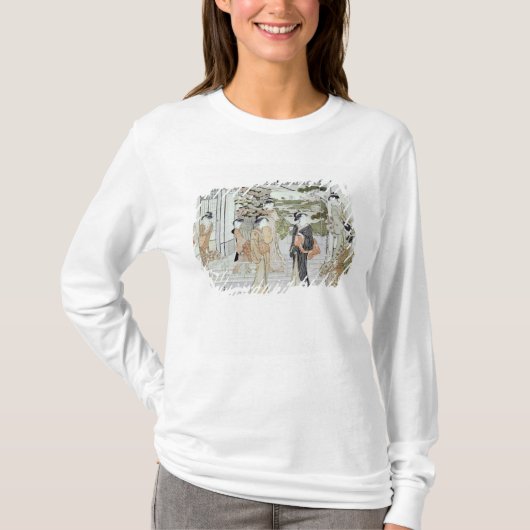 Jonge vrouwen met een mand chrysanten t-shirt (Voorkant)