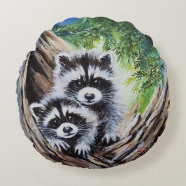 Jonge wasberen in boom Ronde kussen gooien