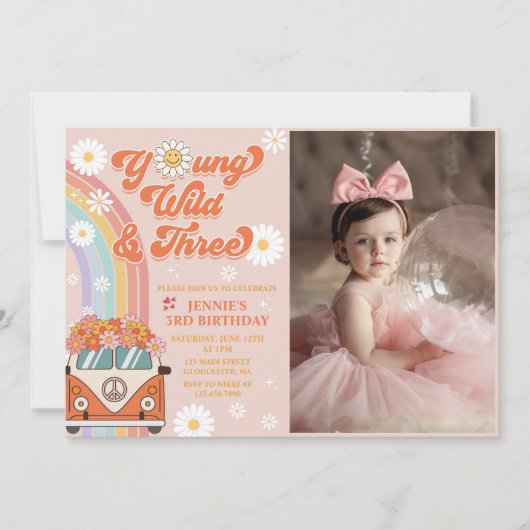 Jonge Wild Drie Retro Regenboog 3e Verjaardag Foto Kaart (Voorkant)