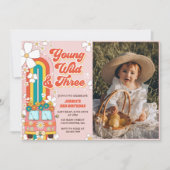 Jonge Wild Drie Retro Regenboog 3e Verjaardag Foto Kaart (Voorkant)