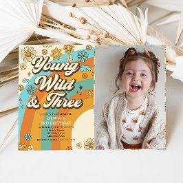 Jonge Wild Drie Retro Regenboog 3e Verjaardag Foto Kaart