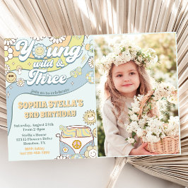 Jonge Wild Drie Retro Regenboog 3e Verjaardag Foto Kaart