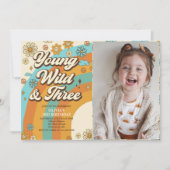 Jonge Wild Drie Retro Regenboog 3e Verjaardag Foto Kaart (Voorkant)