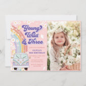 Jonge Wild Drie Retro Regenboog 3e Verjaardag Foto Kaart (Voorkant)