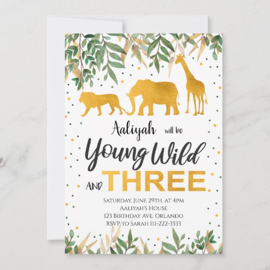 Jonge Wild Drie Safari Uitnodiging (Voorkant)