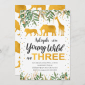 Jonge Wild Drie Safari Uitnodiging (Voorkant / Achterkant)