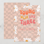 Jonge Wild en Drie 3e Verjaardagsfeestuitnodiging Kaart (Voorkant / Achterkant)