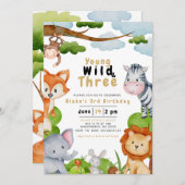 Jonge Wild en Drie Derde 3e Verjaardag Uitnodiging (Voorkant / Achterkant)