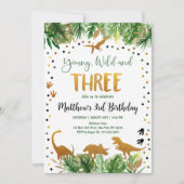 Jonge Wild en Drie Dinosaurus Verjaardag Kaart (Voorkant)