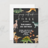 Jonge Wild en Drie Dinosaurus Waterverf Verjaardag Kaart (Voorkant / Achterkant)