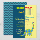 Jonge Wild en Drie Dinosaurussen 3e Verjaardag Kaart (Voorkant / Achterkant)