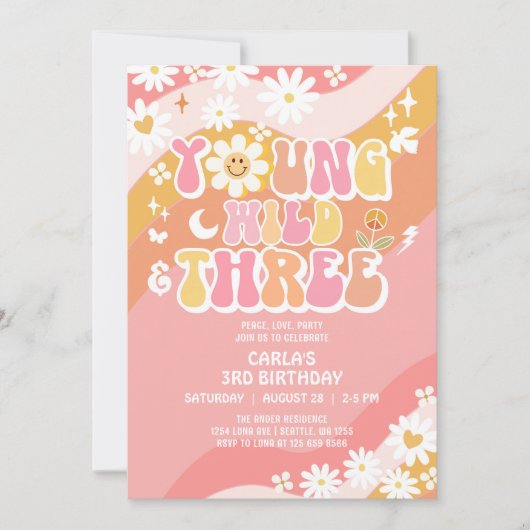 Jonge Wild en drie Groovy Pink Peach Verjaardag Kaart (Voorkant)