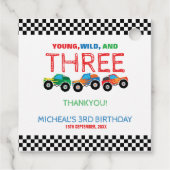 Jonge Wild en Drie Monster Truck Jongen Verjaardag Bedankjes Labels (Achterkant)