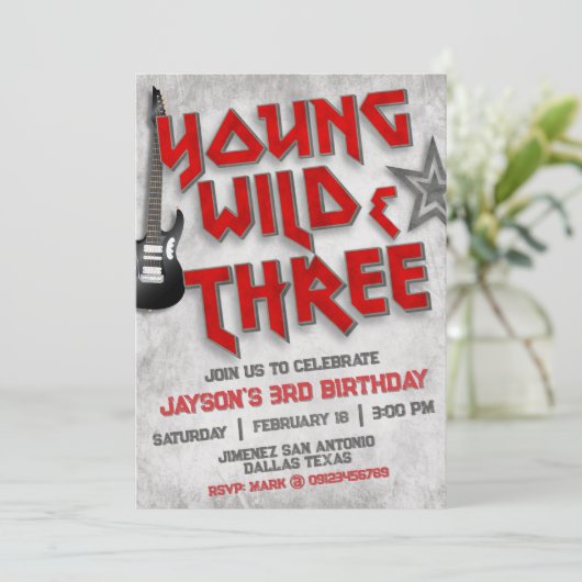 Jonge Wild en Drie Rock Uitnodiging (Staand voorkant)