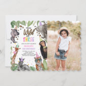 Jonge Wild en DRIE Safari 3e Verjaardag Foto Kaart (Voorkant)