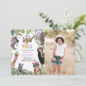 Jonge Wild en DRIE Safari 3e Verjaardag Foto Kaart (Staand voorkant)