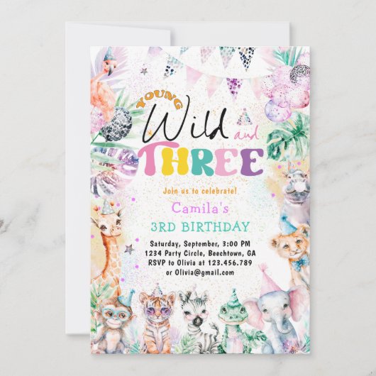 Jonge Wild en Drie Safari Dieren Meisje Verjaardag Kaart (Voorkant)