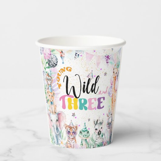 Jonge Wild en Drie Safari Dieren Meisje Verjaardag Papieren Bekers (Achterkant)