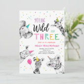 Jonge Wild en Drie Safari Party Dieren Verjaardag Kaart (Staand voorkant)