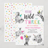 Jonge Wild en Drie Safari Party Dieren Verjaardag Kaart (Voorkant / Achterkant)