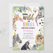 Jonge Wild en Drie Safari Party Dieren Verjaardag Kaart (Voorkant)