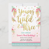 Jonge Wild en Drie Veren Roze Gouden Verjaardag Kaart (Voorkant)