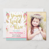 Jonge Wild en Drie Veren Roze Gouden Verjaardag Kaart (Voorkant)