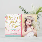 Jonge Wild en Drie Veren Roze Gouden Verjaardag Kaart (Staand voorkant)