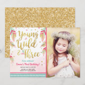 Jonge Wild en Drie Veren Roze Gouden Verjaardag Kaart (Voorkant / Achterkant)