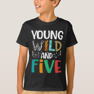 Jonge Wild en vijf grappige 5e verjaardag meisje j T-shirt