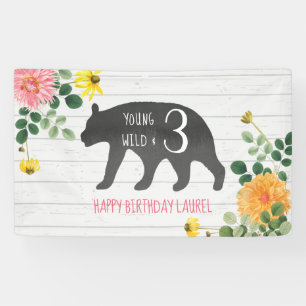Jonge wilde dieren en drie Beren wilde bloemen, za Spandoek