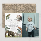 Jonge wilde dieren en drie dieren Foto 3e verjaard Kaart (Voorkant / Achterkant)