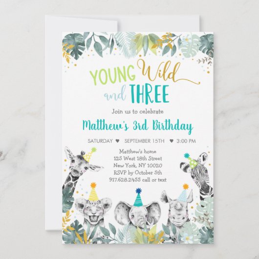 Jonge wilde dieren en drie dieren met een blauwe p kaart (Voorkant)