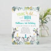 Jonge wilde dieren en drie dieren met een blauwe p kaart (Staand voorkant)