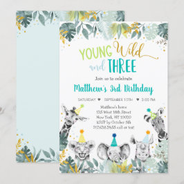 Jonge wilde dieren en drie dieren met een blauwe p kaart