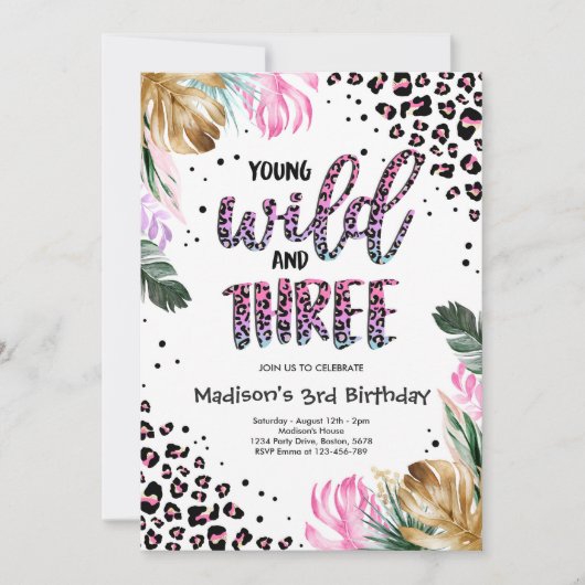 Jonge wilde dieren en drie Oerwouden luipaarden, a Kaart (Voorkant)